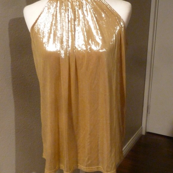 Fashionable Open Shoulders Stand Collar Golden Tank Top Sz S - Picture 2 of 8